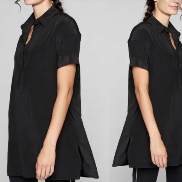 ❤️ ATHLETA WASHABLE SILK POPVER TUNIC TOP, BLACK, XS - Picture 2 of 11